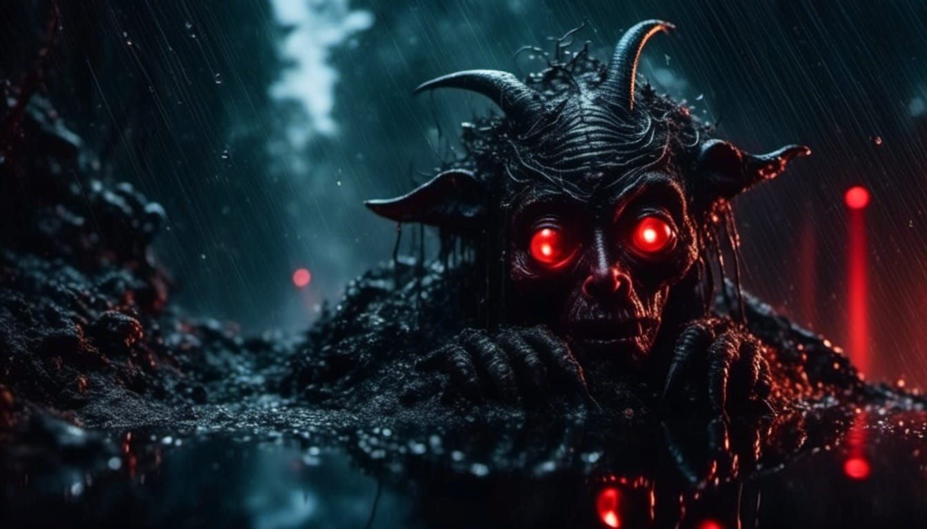 Demonic Creature in Apocalyptic Rain: Dark Fantasy