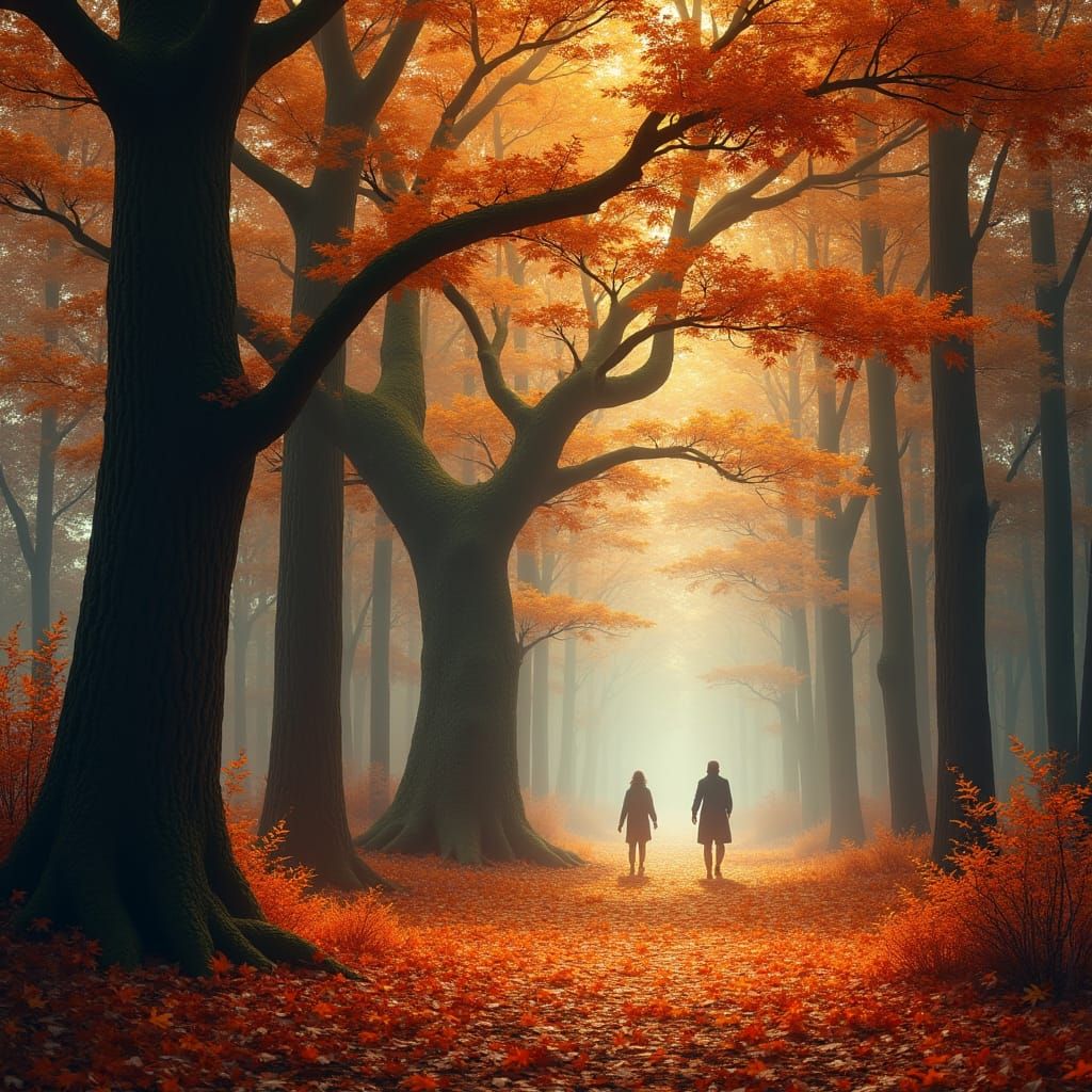 Mystical Autumn Forest with Luminescent Leaves