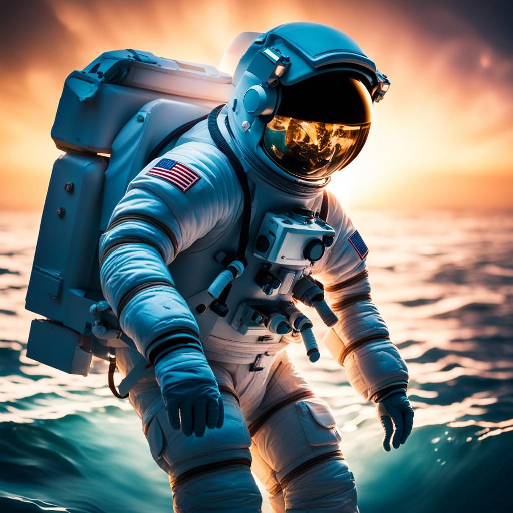 astronaut in a glowing ocean
