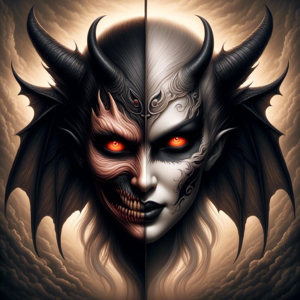 <lora:Jekyll and Hyde:1.0> duality, half good  half evil face