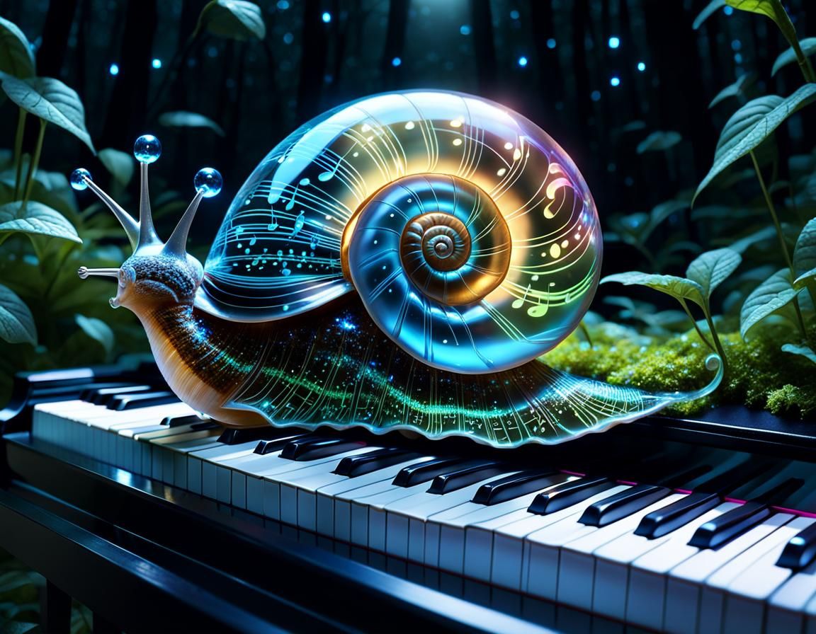 Bioluminescent Shell Melody in a Night Forest