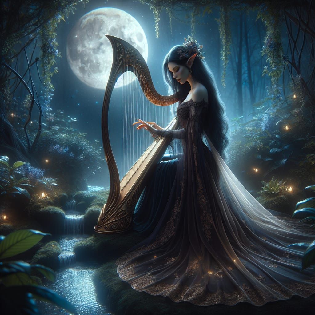 The elf, the harp and the moon