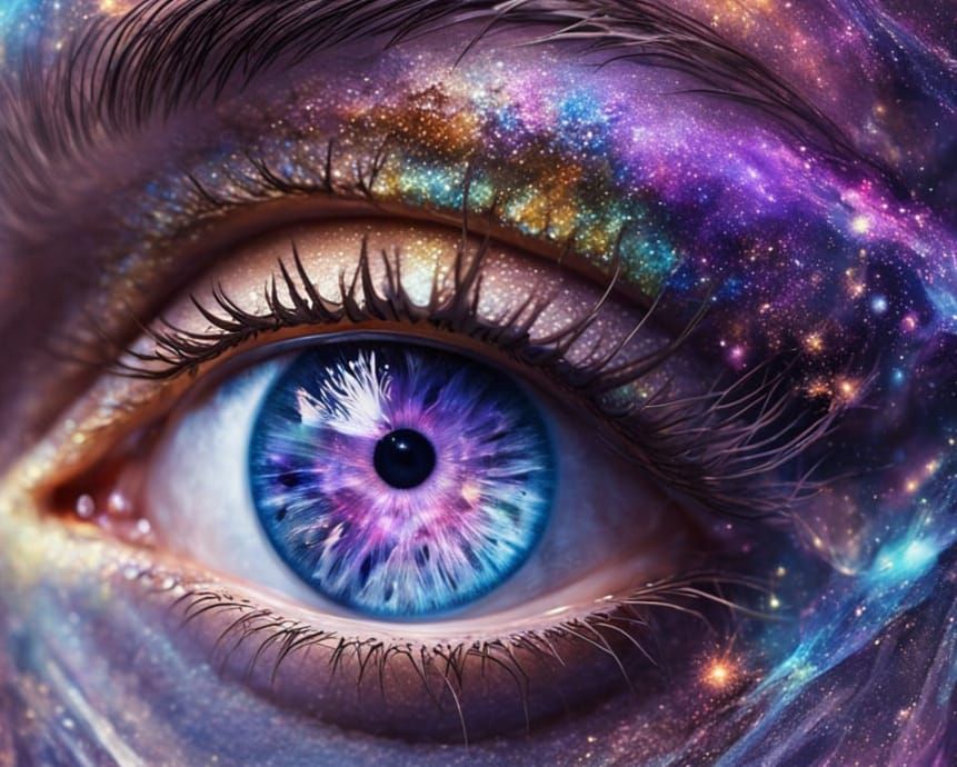 Beautiful Diagonal Purple Eyes in Astral Cosmic Style