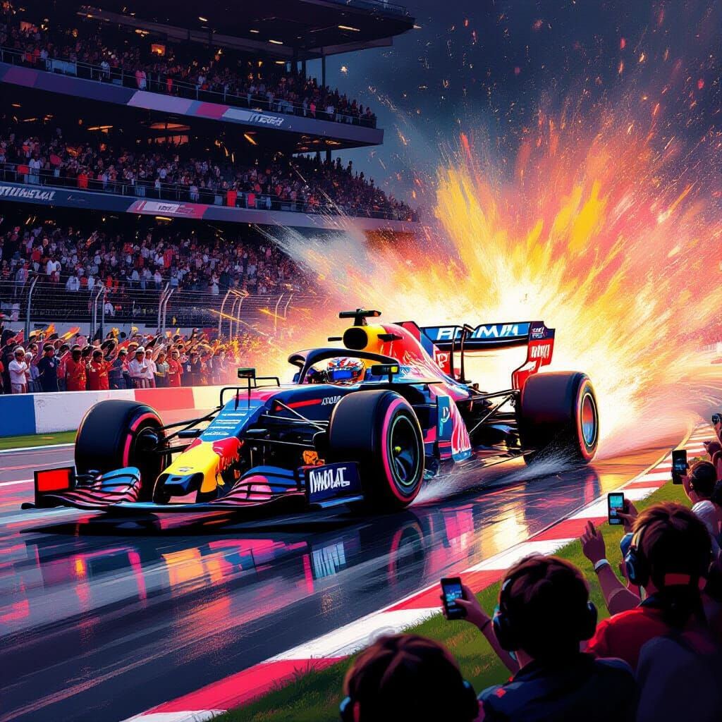  Ominous Action Painting racecar jump hyper detailed vibrant spectators glowing