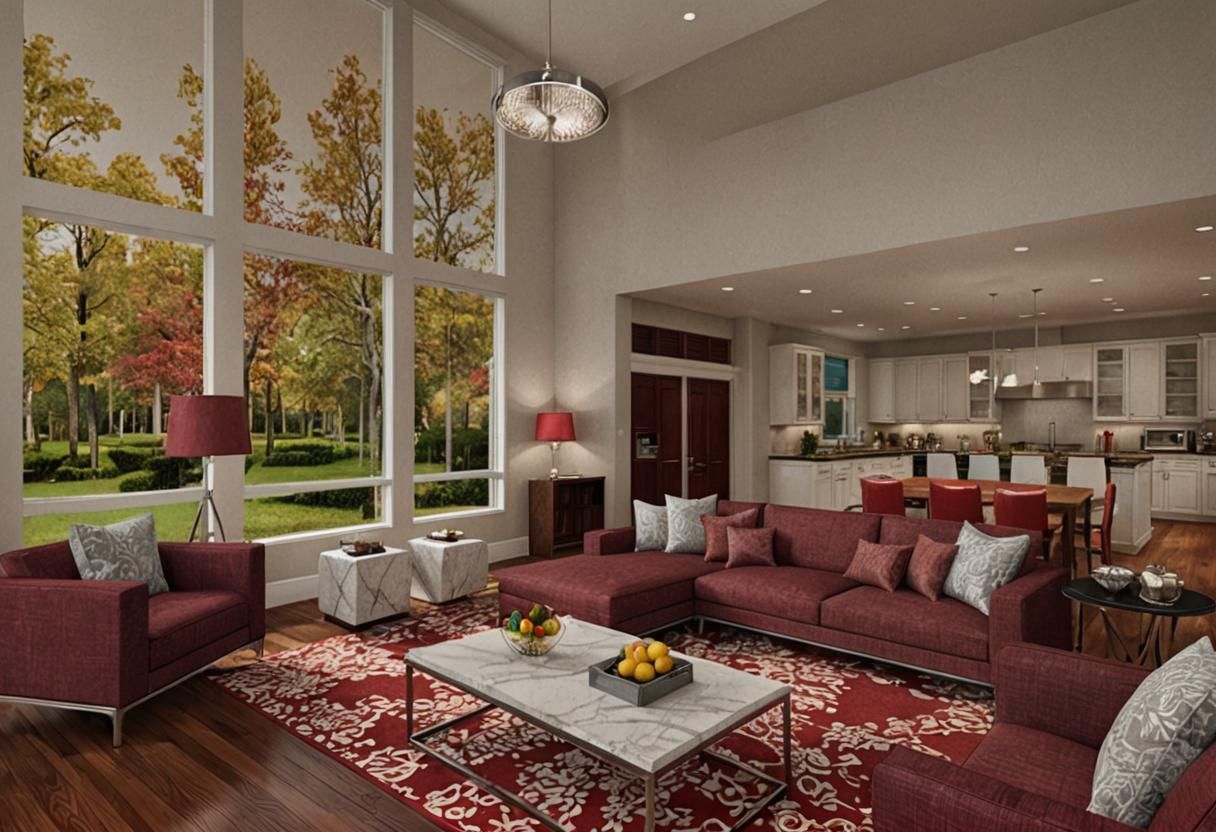 Photorealistic Living Room, Kitchen,  Dining,  Add comfortab...