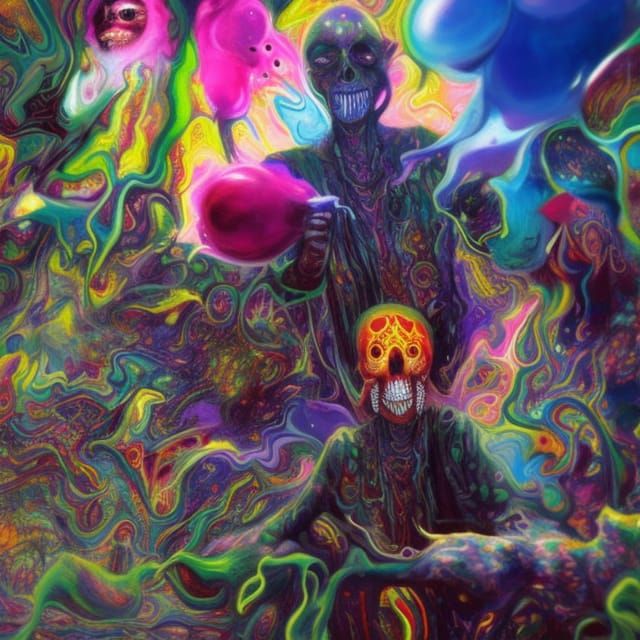 Scary Ghostly Entities In Dmt Trip Psychedelic Hyperintense Colours Dripping Hyperdetailed