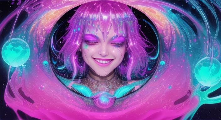Bejeweled Galactic Oasis chrome orb fractal Smiling dripping...