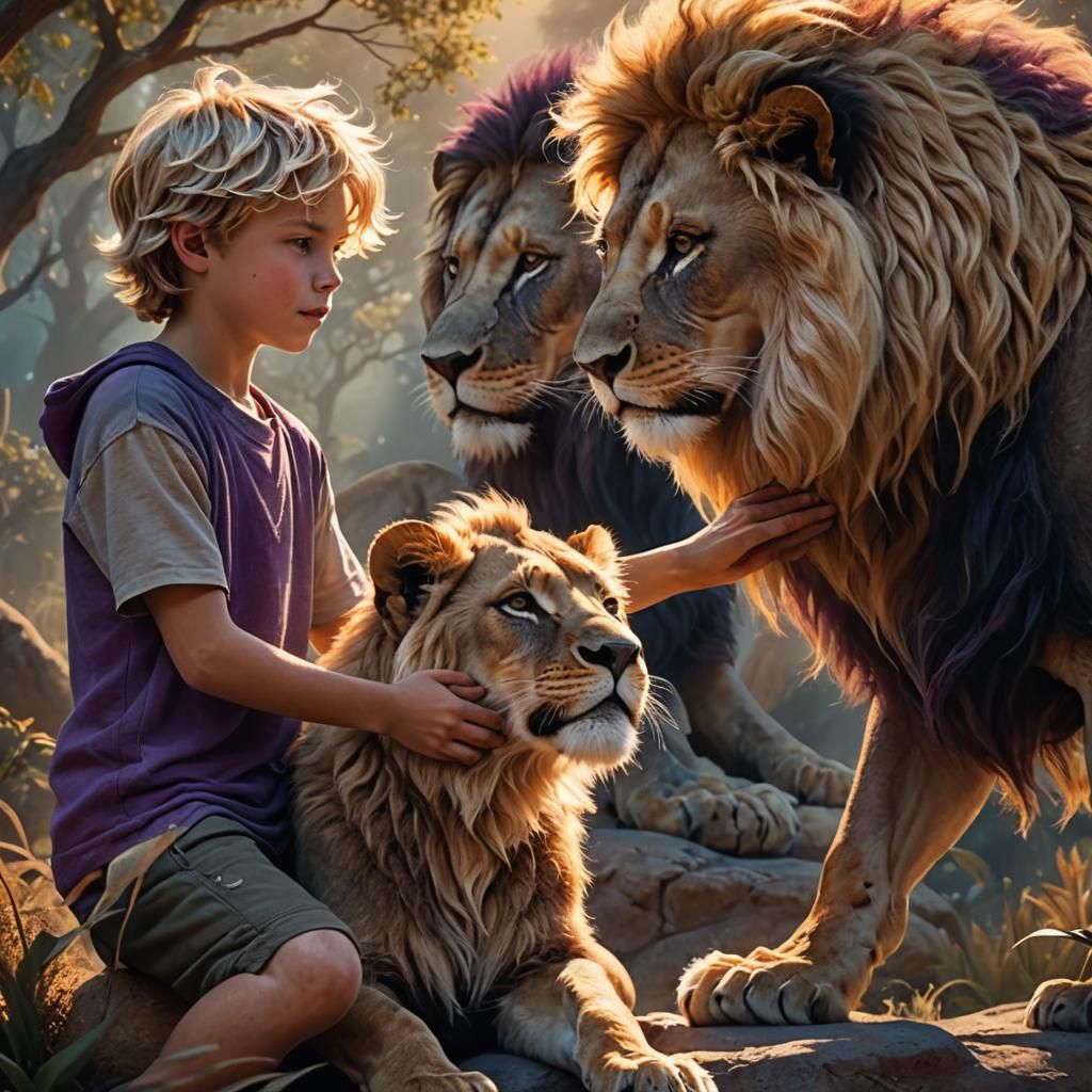 Boy and Lion: Dreamlike Fantasy Concept Art