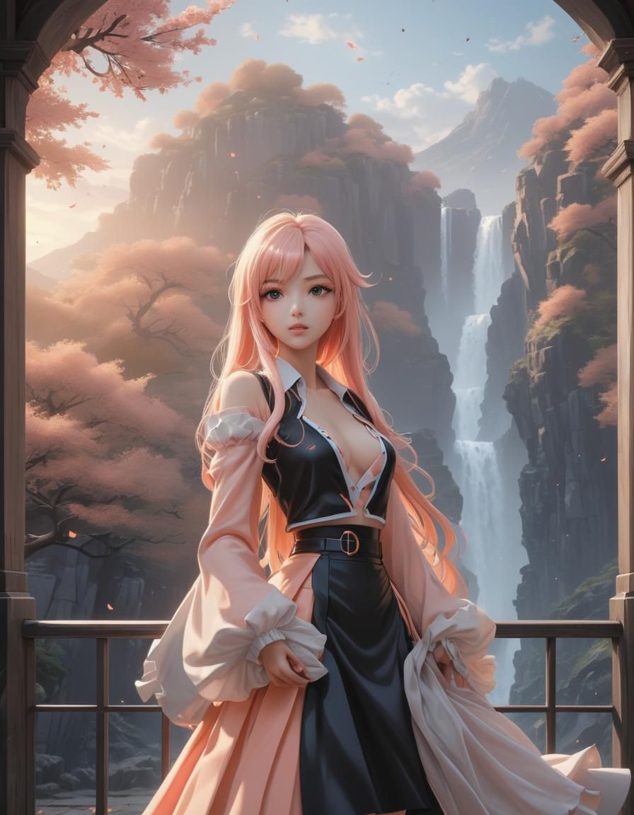 Peach Skirts and Black Hair: 3D Anime Art