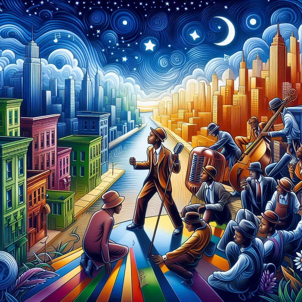 Harlem Renaissance painting-Jazz Music/ Dancing People