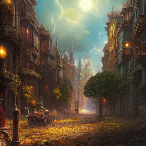 Little fairy town detailed matte painting, deep color, fanta...