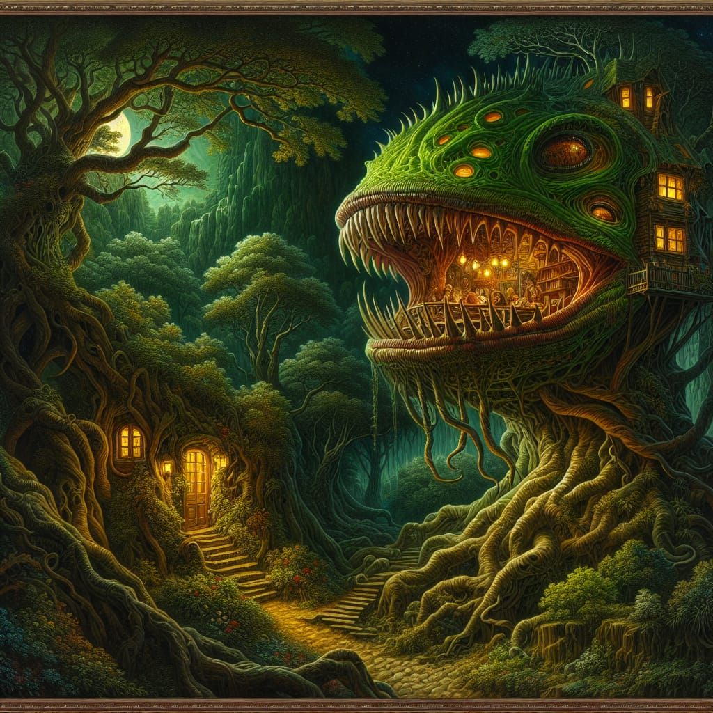 treehouse inside a gigantic carnivorous tree
