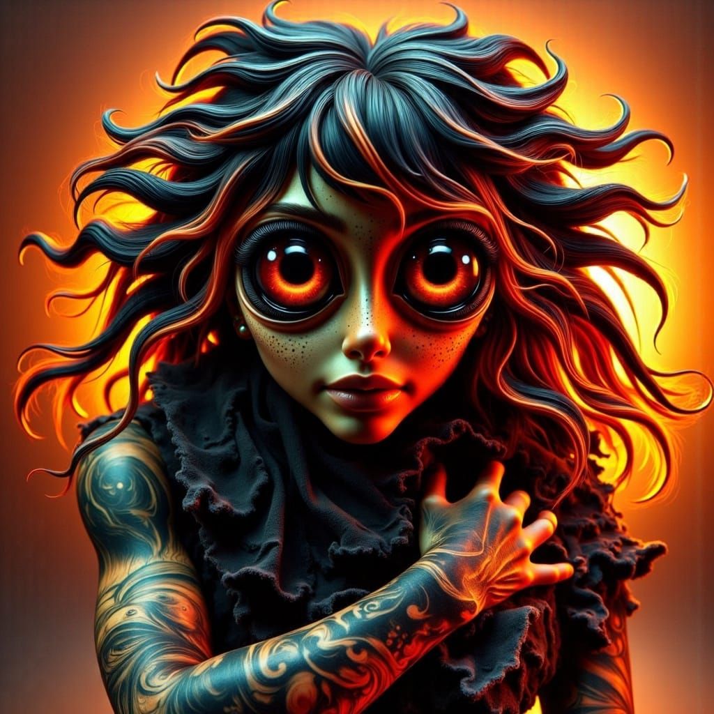 <lora:Abyssal Eclipse Eyes:1.0>  A mesmerizing, hyper-realistic portrait of a being with enormous, bulging eyes that resemble black holes, s...