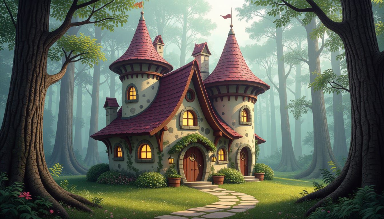 whimsical cottage in the forest