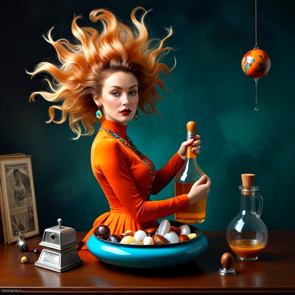 Happy Woman in Surreal Landscape, Photorealistic Style