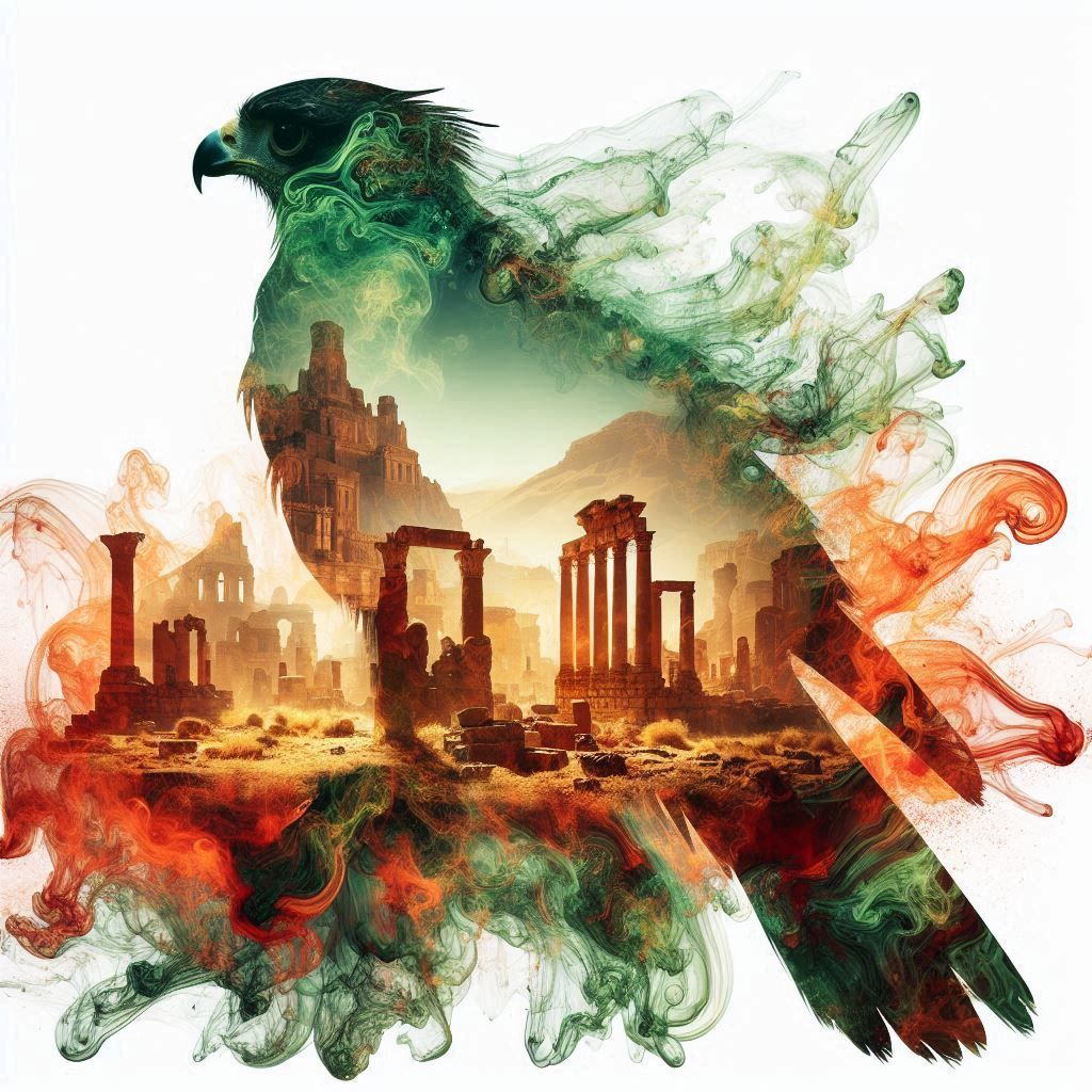 Hawk watches over ancient ruins