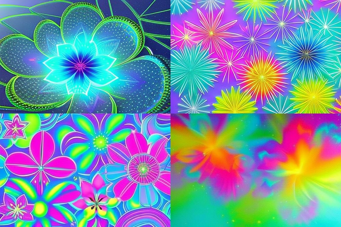 holographic , fluorescent space flowers