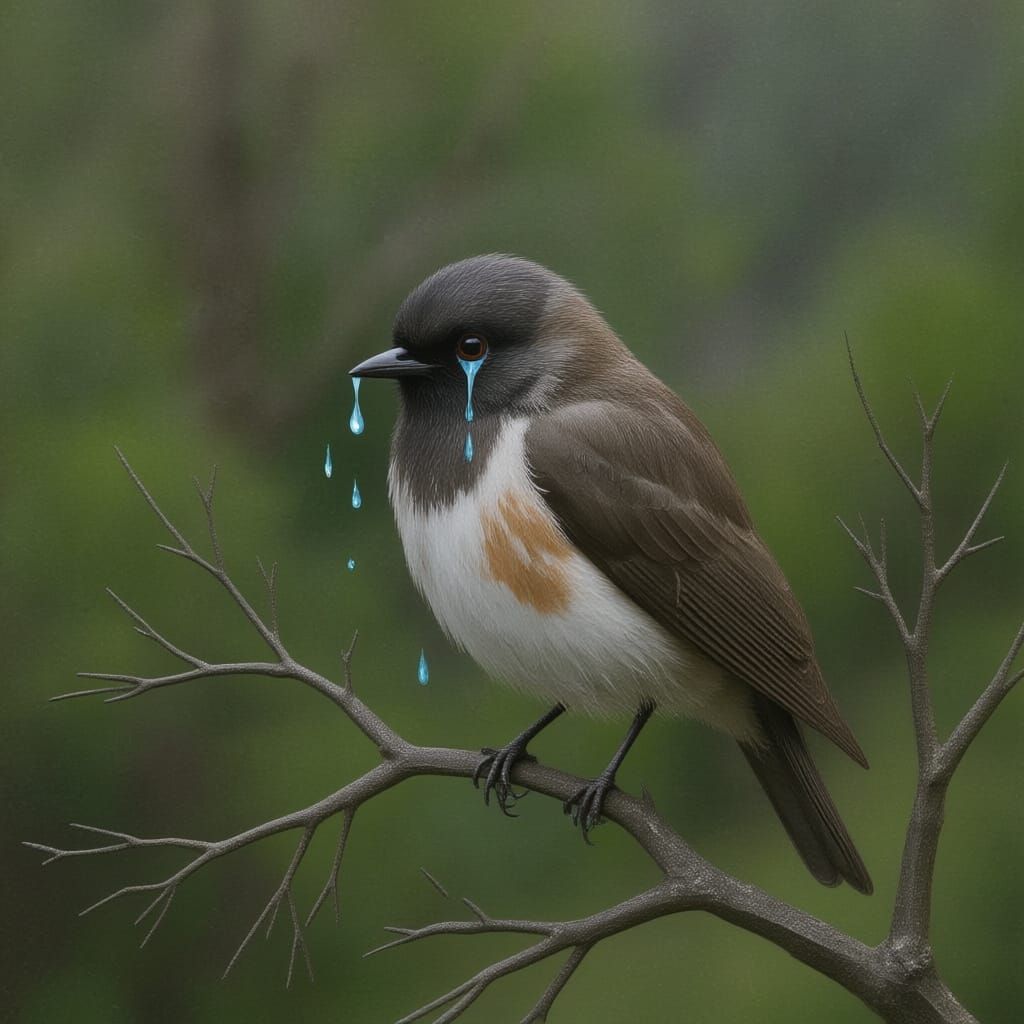Sad Bird Crying Tears - AI Art