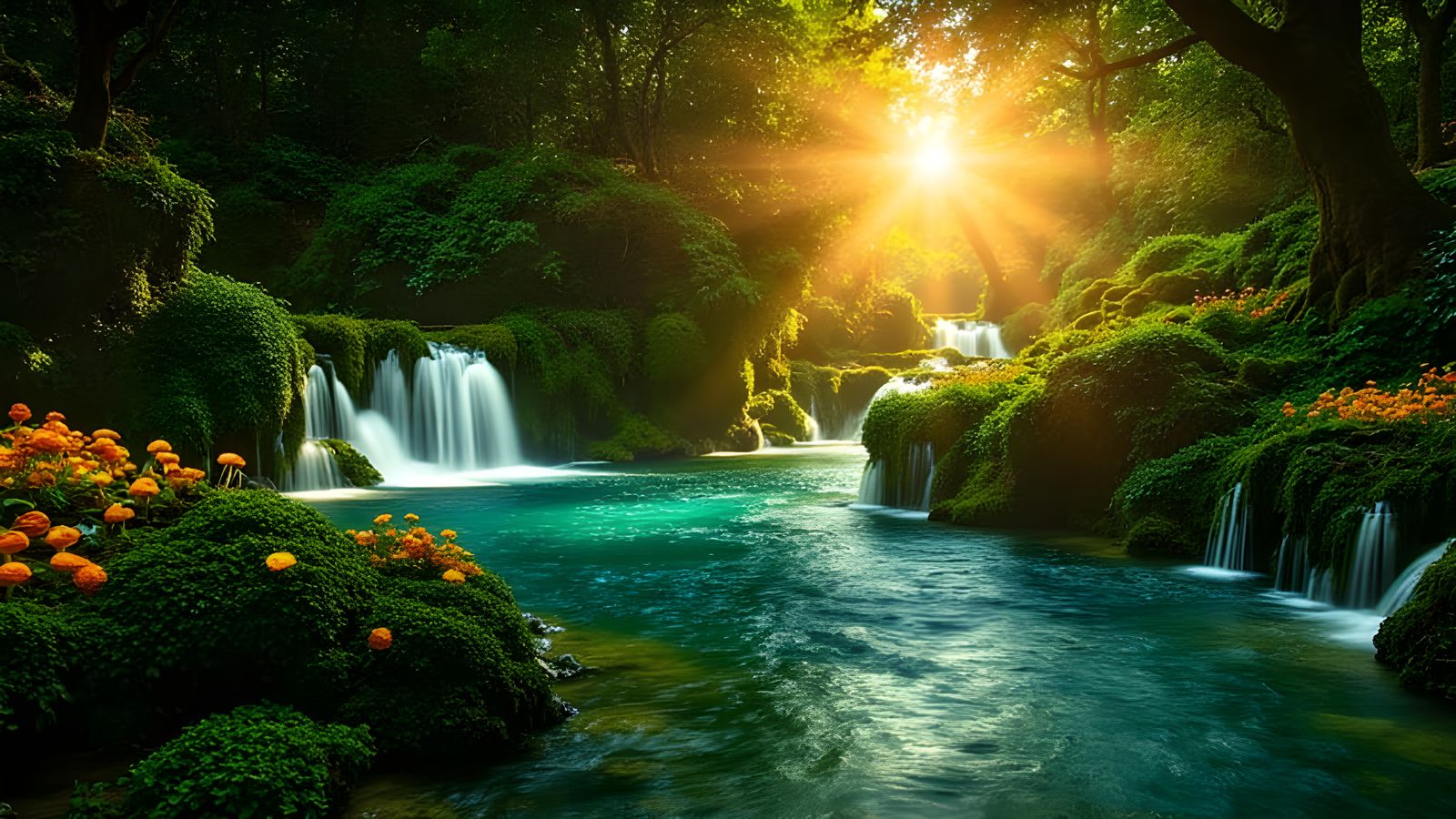 Flowing River and Waterfalls  by @LovelyLunatic