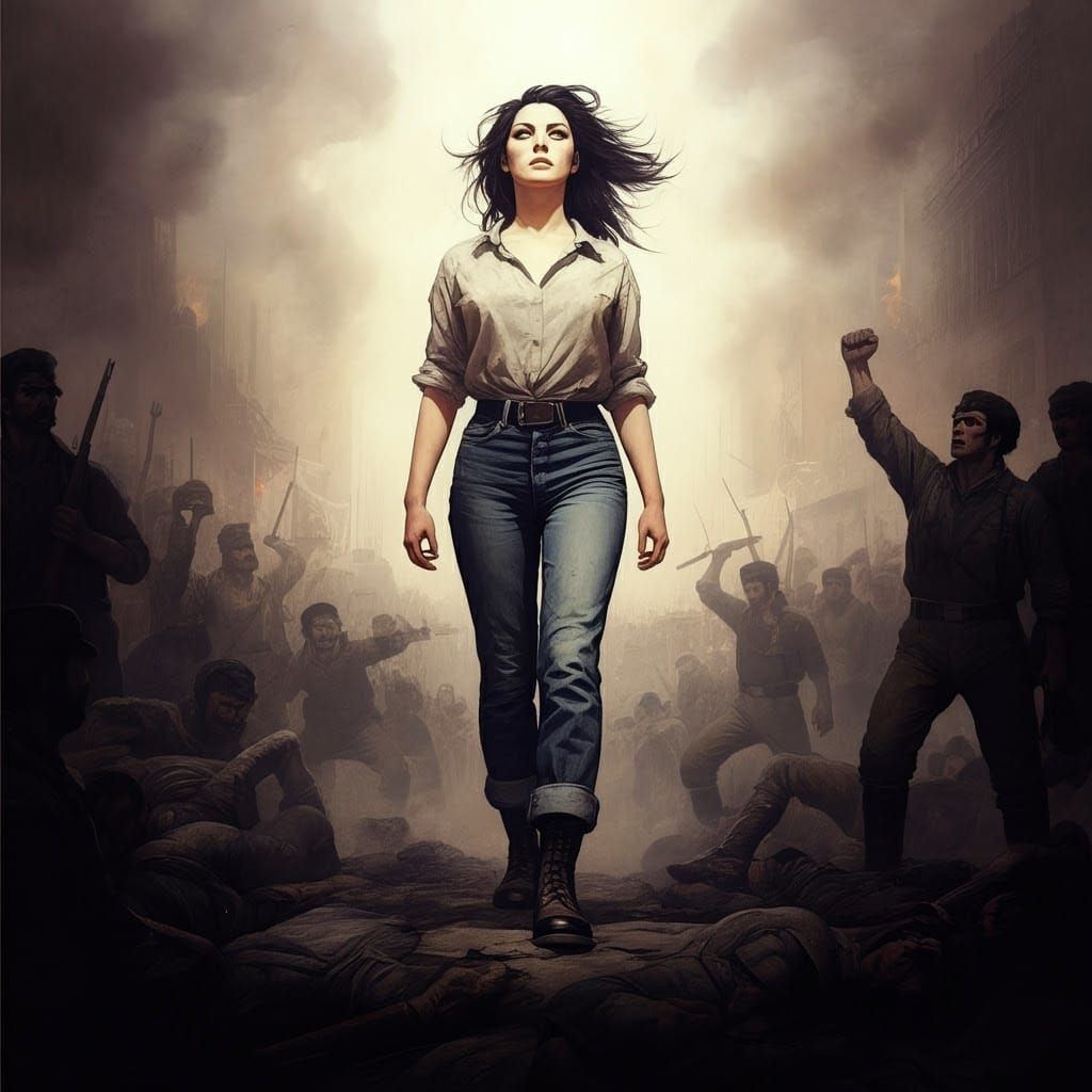 a black and white picture of a woman in blue jeans, concept ...