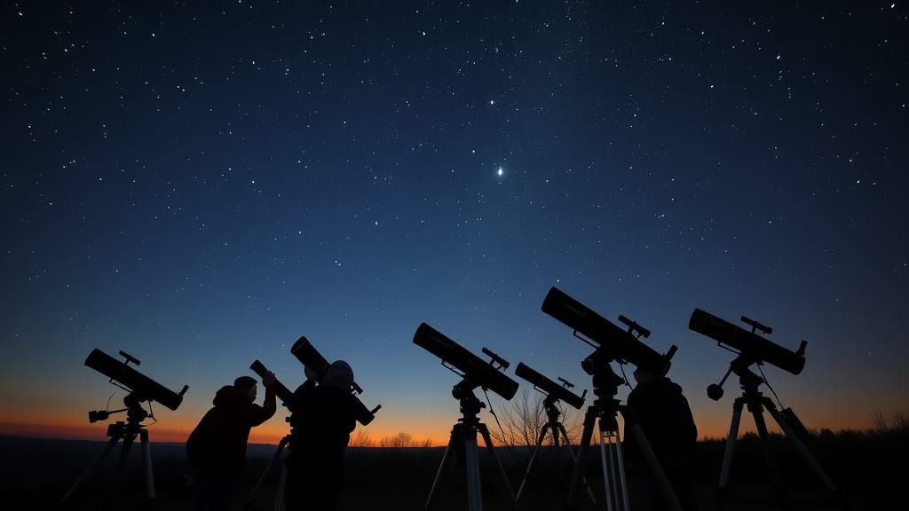 A group of star gazers with their telescopes looking at the stars in the sky above  by @Pirate Queen Jo 