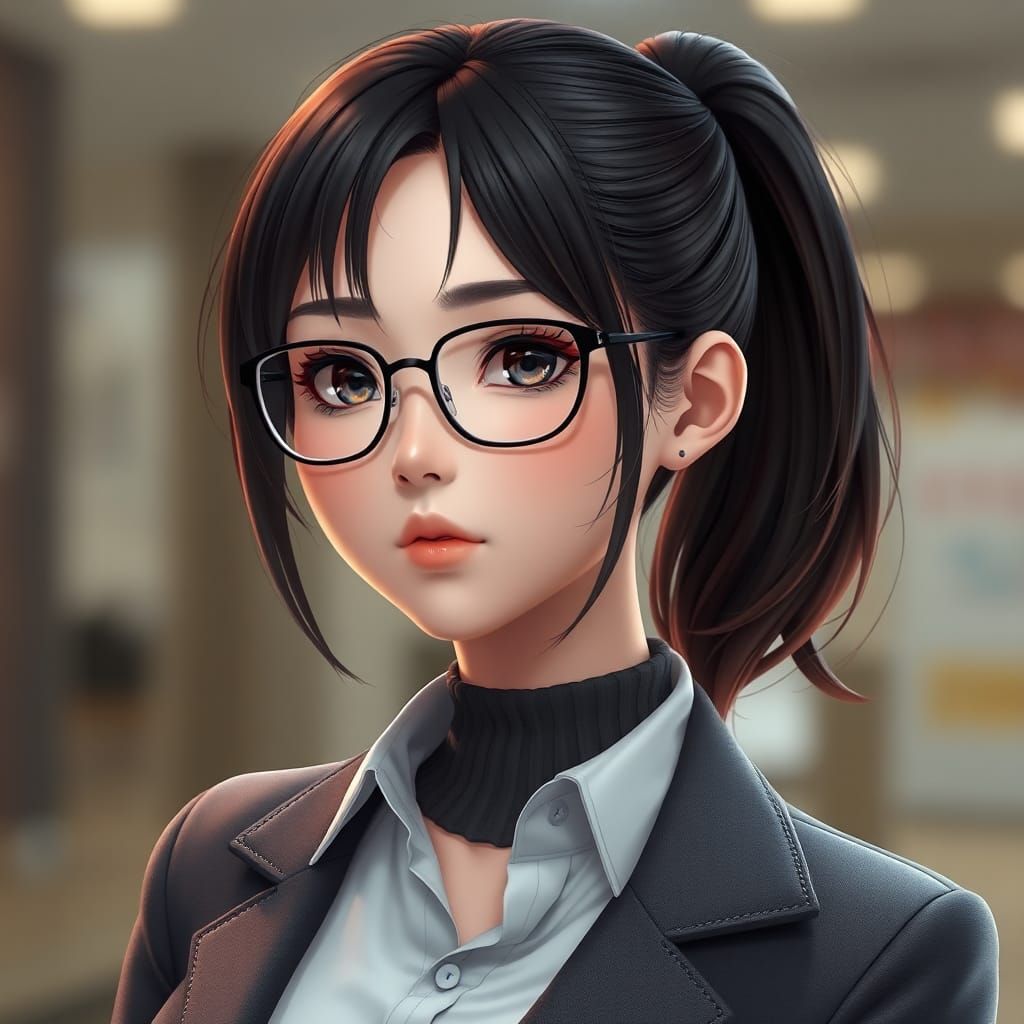 Stern Nerd Lady in Anime Style, Idol Manager Outfit