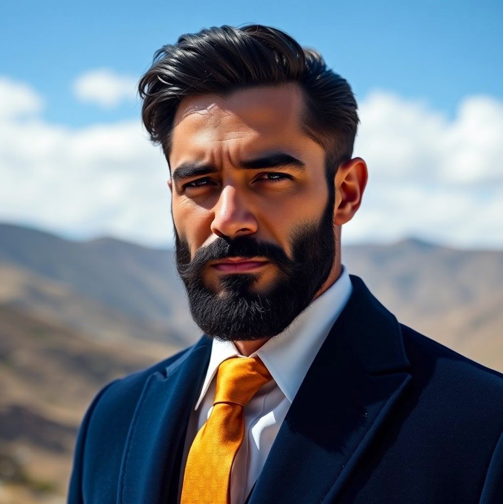 Desert. A  serious gentleman  wearing  a   blue   suit.