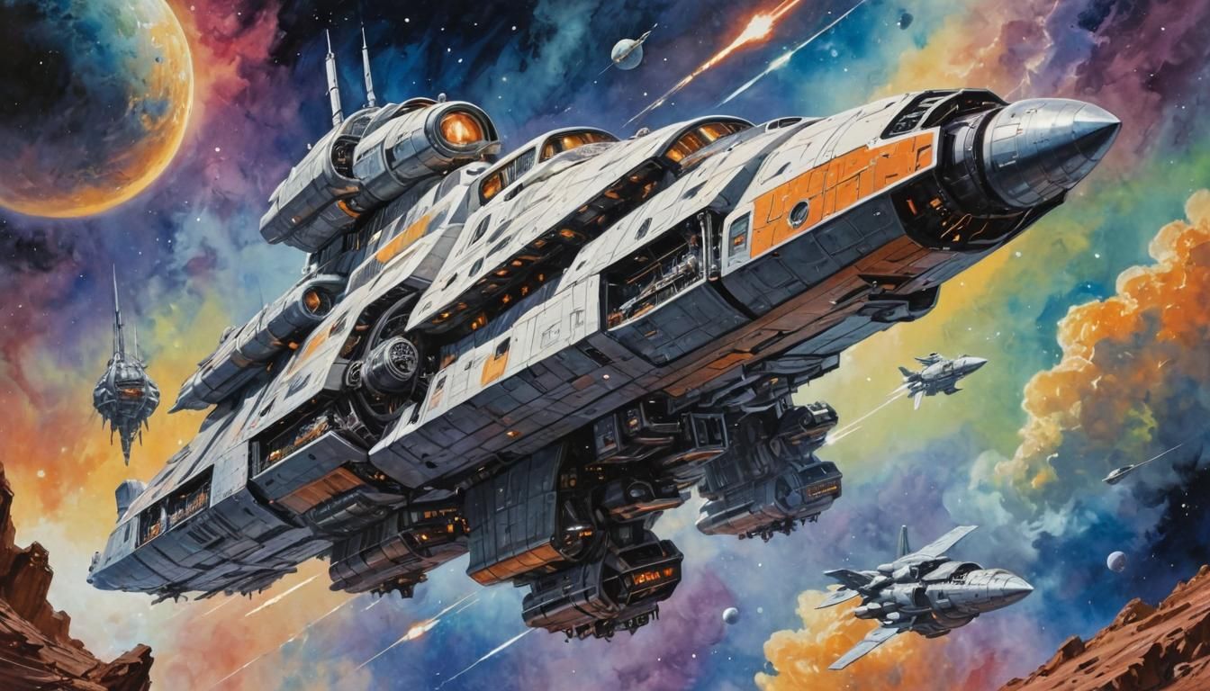 In the style of BRUCE PENNINGTON, majestic mega giant spacec...