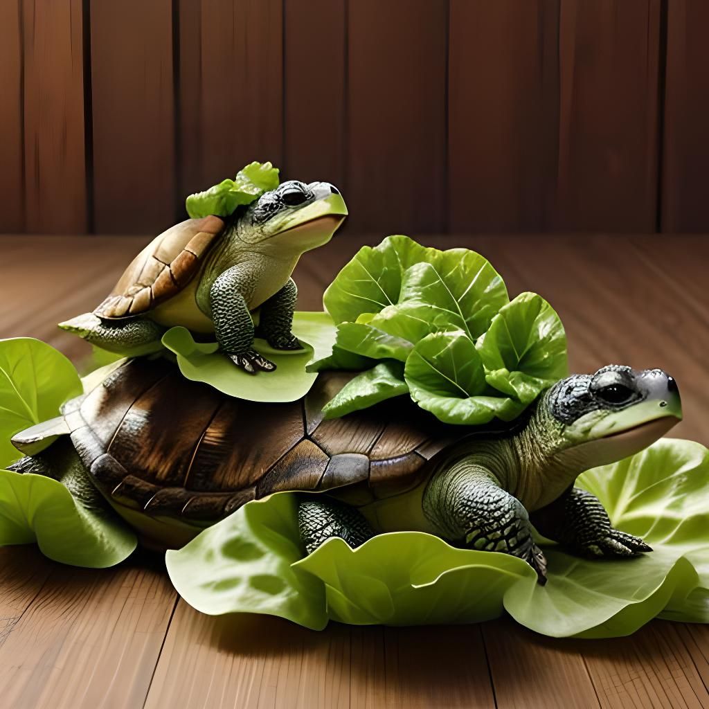 turtles on a lettuce leaf - AI Generated Artwork - NightCafe Creator