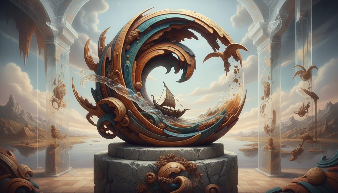 A tiny boat sailing through a hollow wave.  by @Gecko