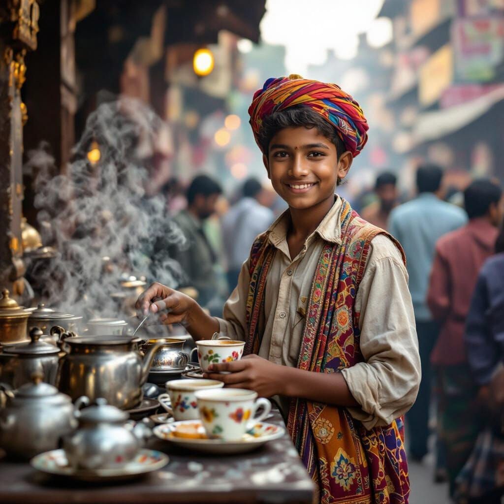 Diligent Boy Serving Tea at Gujarat Station