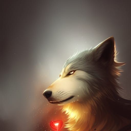 female wolf with red eyes and a clean clear golden black coa...