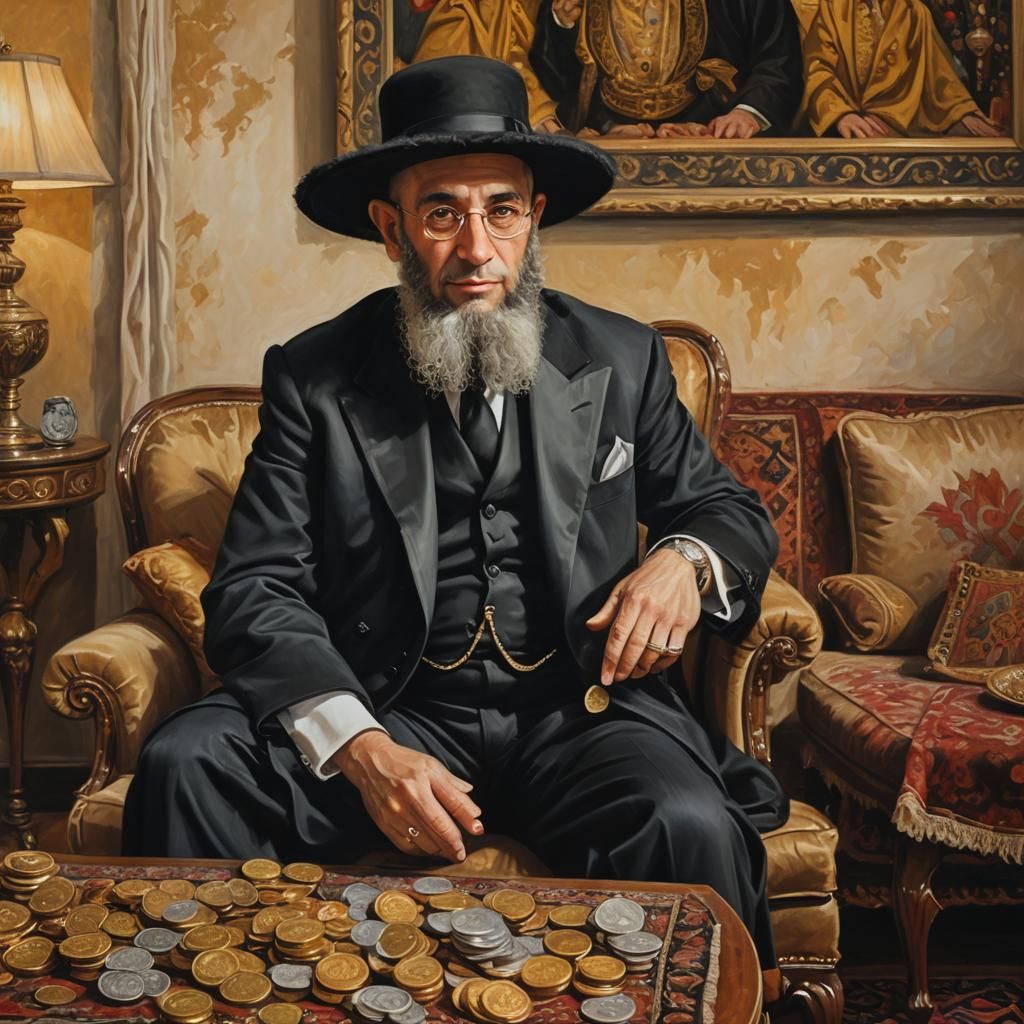 Hasidic Man in Silk Suit: Rembrandt-Inspired Oil Painting