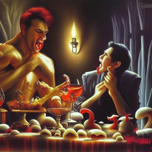 Vampires eating mushrooms