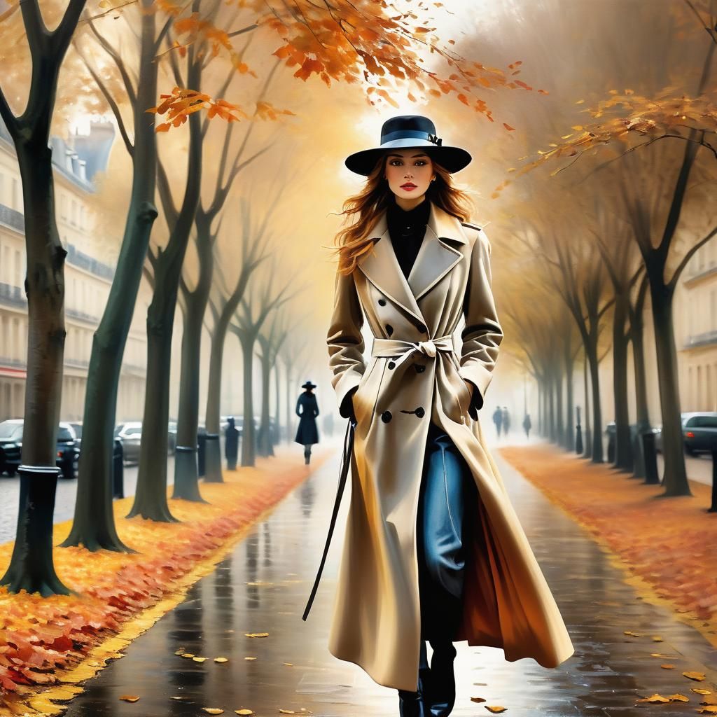Parisian Autumn Impressionism: Woman on Leafy Street