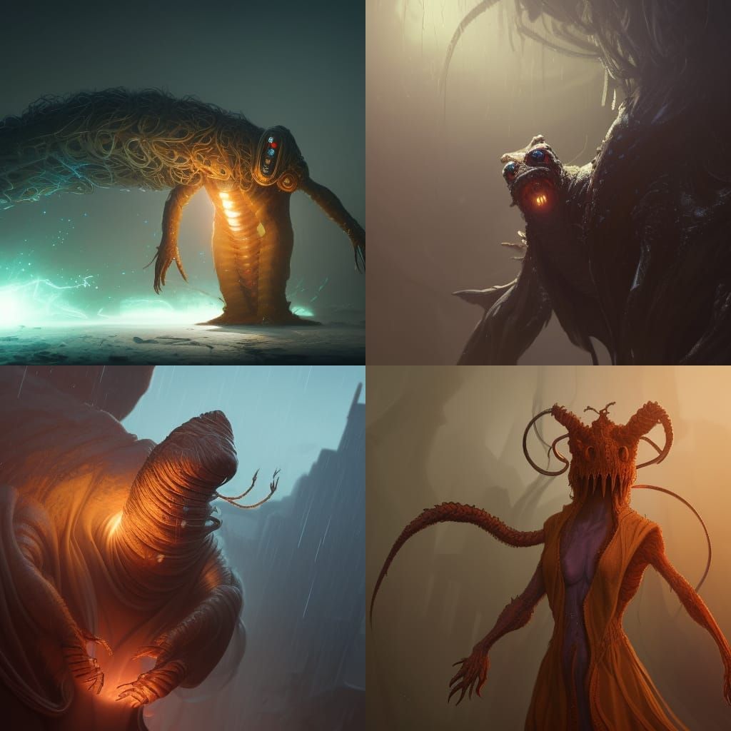Human faced monstrosity caterpillar body protruding claws we...