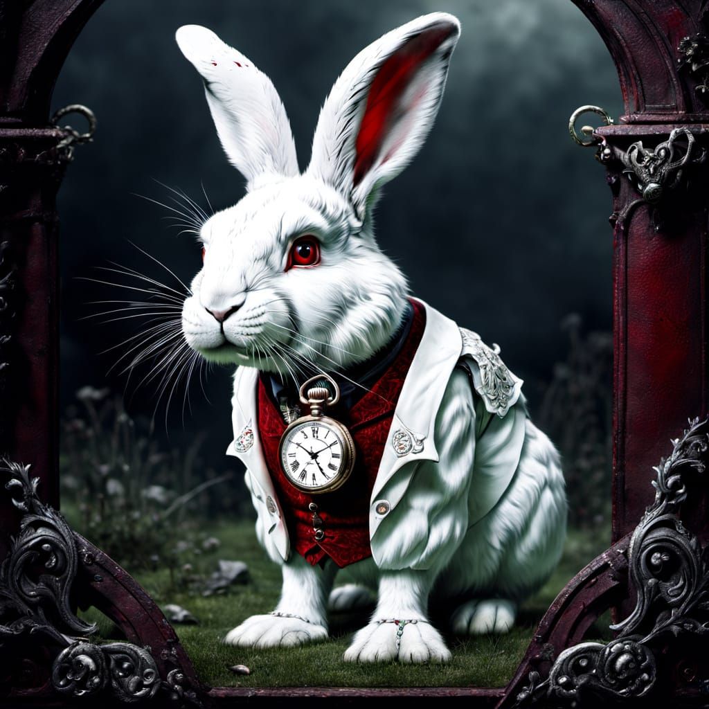 A giant gothic white rabbit