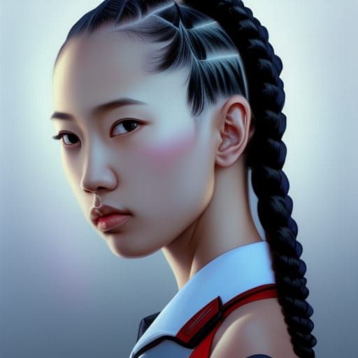 cute Japanese girl with cornrows hairstyles, with navy unifo...
