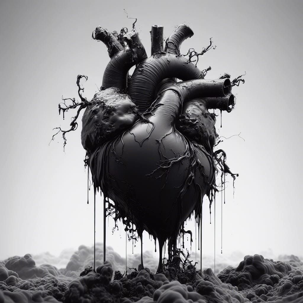 Photorealistic Black Ink Heart in 16k Resolution