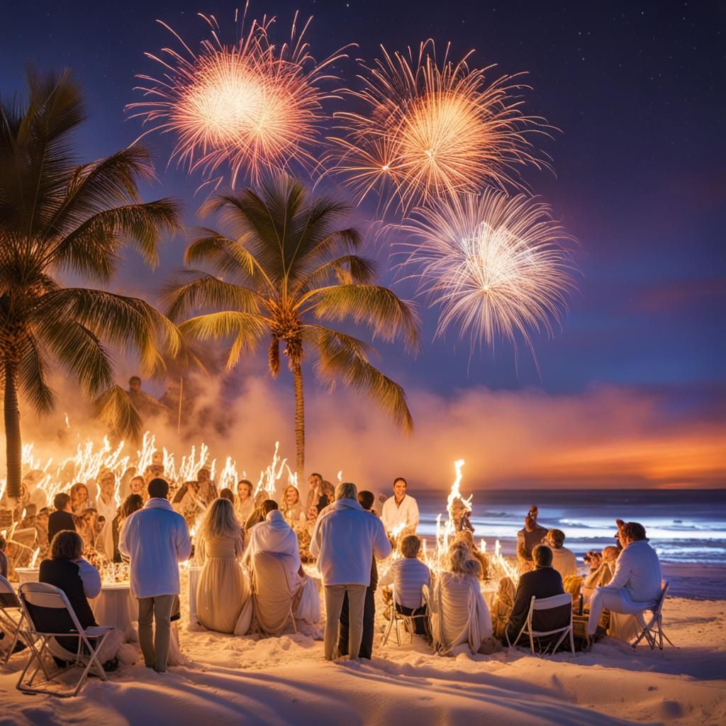 Picture a vibrant New Year's Eve celebration unfolding on th...