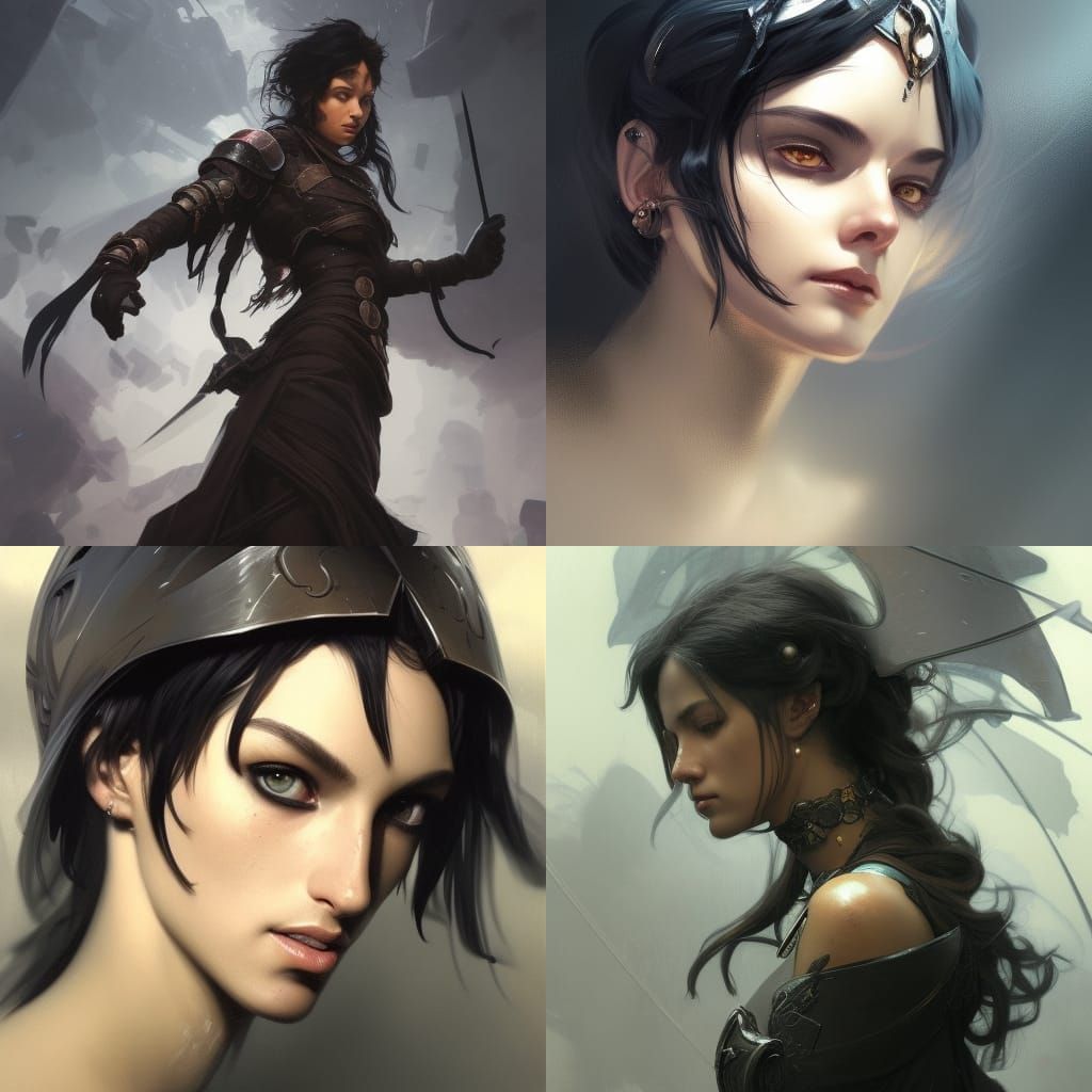 Human, knight, Black hair, bandit.