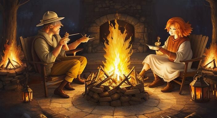 vulpix sitting around a bonfire