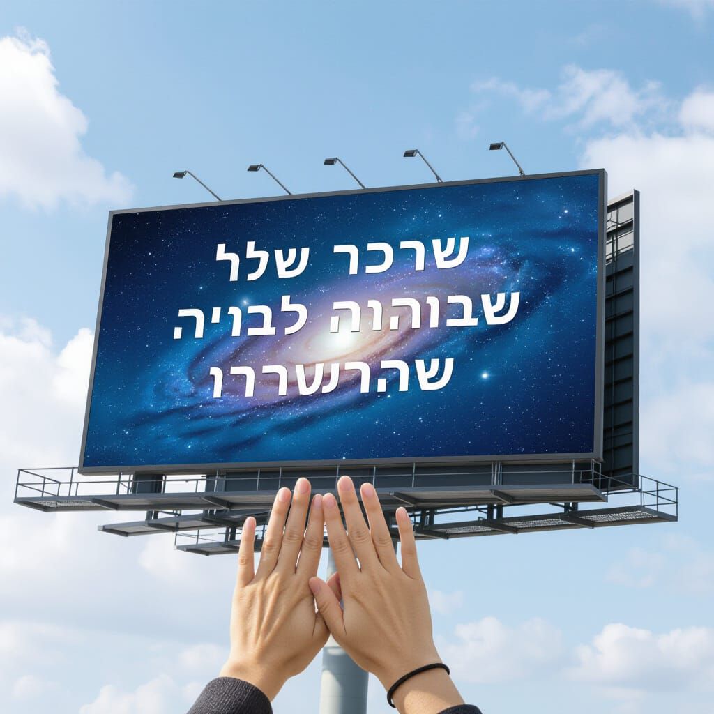 Hands Raised to Heaven with Hebrew Text "Daughter of the Cre...
