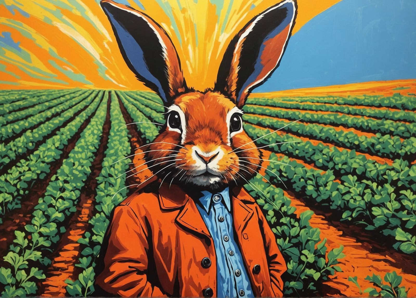 Rabbit in carrot field (Creative Upscale 5%)