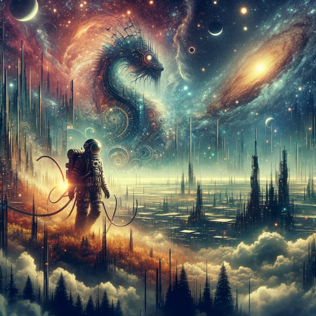 Steampunk astronaut and surreal encounter