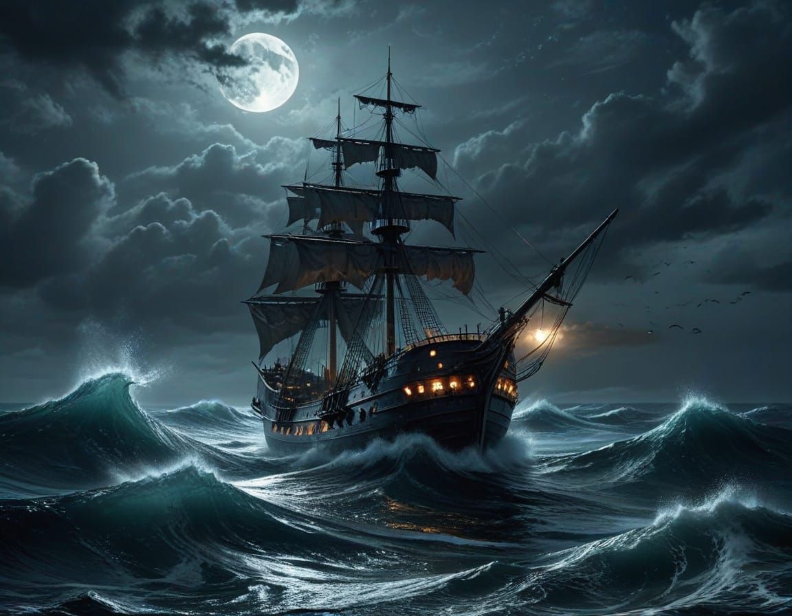 ship, waves, nightmare, moonlight, hell  by @Cobra Guy