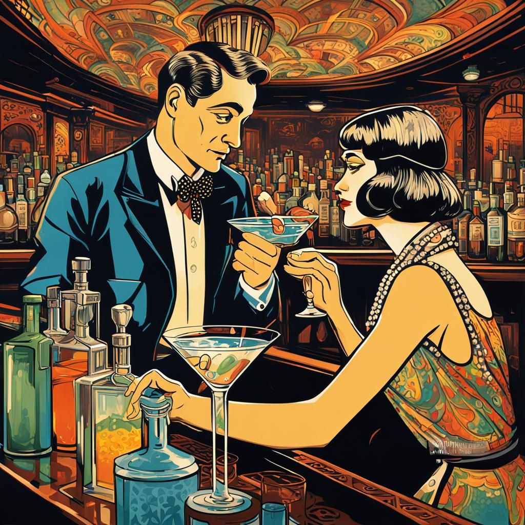 "A male bartender at a speakeasy in the 1920s pouring a drin...