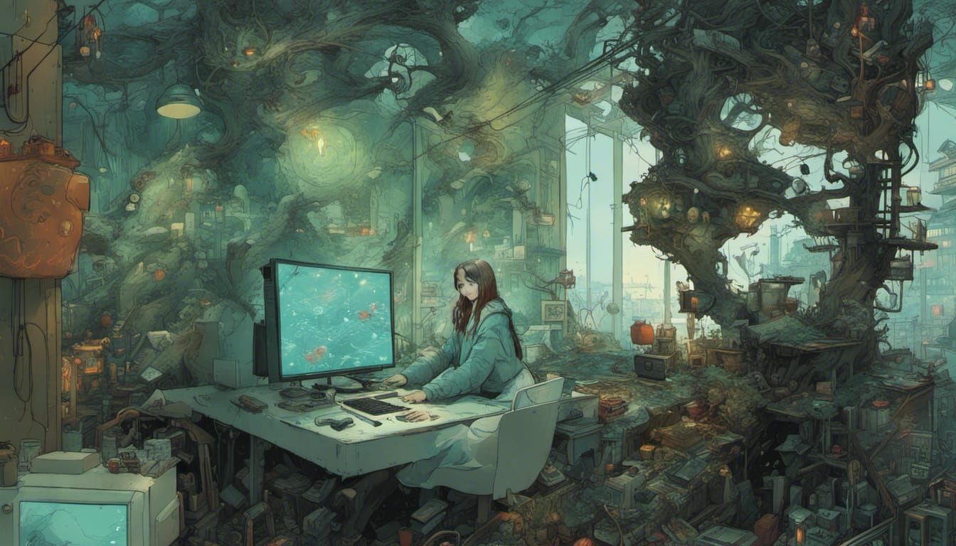Eco hacker girl.  highly intricate and hyperdetailed matte p...