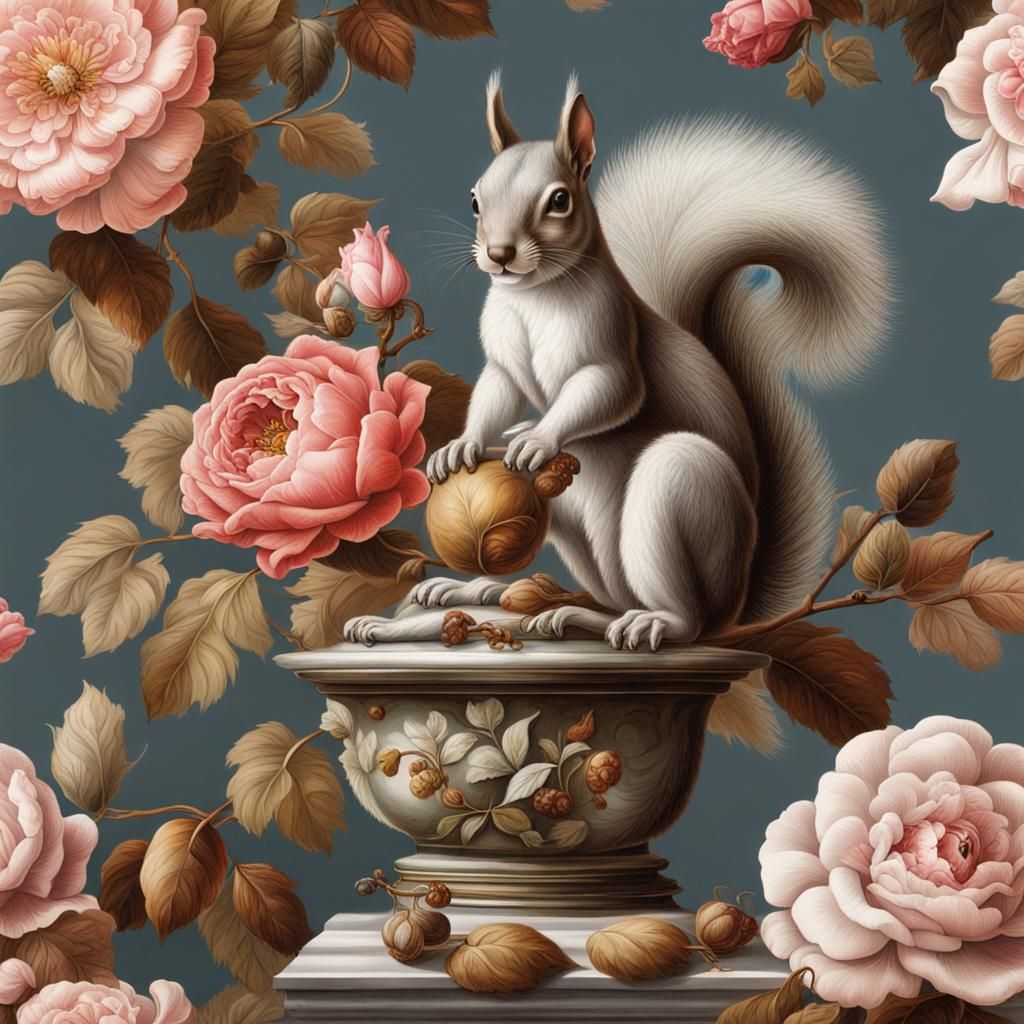 Refreshing floral Fantasy in style antique nostalgic, squirr...