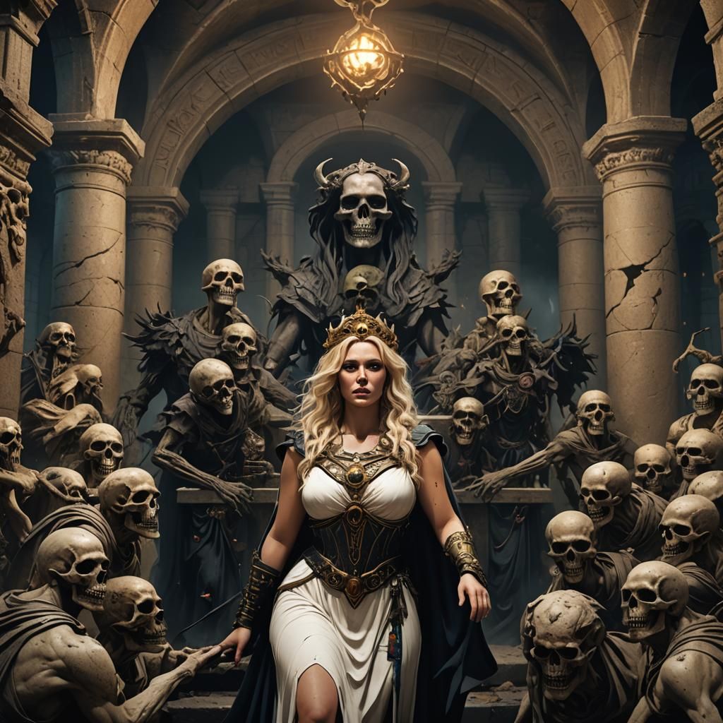 Beautiful Blonde Roman Goddess Hecate surrounded by Undead i...